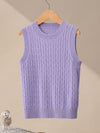 COMOBOCA Purple 100% Wool Kids' Cable Knit Round Neck Sweater Vest