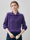COMOBOCA Purple 100% Cashmere Women's Ribbed Sailor Collar Knit Sweater