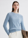 COMOBOCA 100% Cashmere Women's Cable Round Neck Knit Sweater