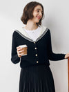 COMOBOCA Black 100% Cashmere Women's Sailor Collar Cardigan