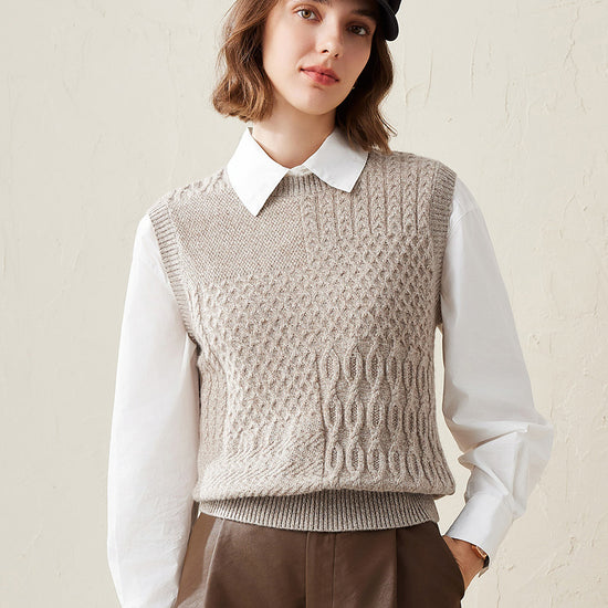 COMOBOCA Beige 100% Cashmere Women's Knitted Sleeveless Sweater Vest