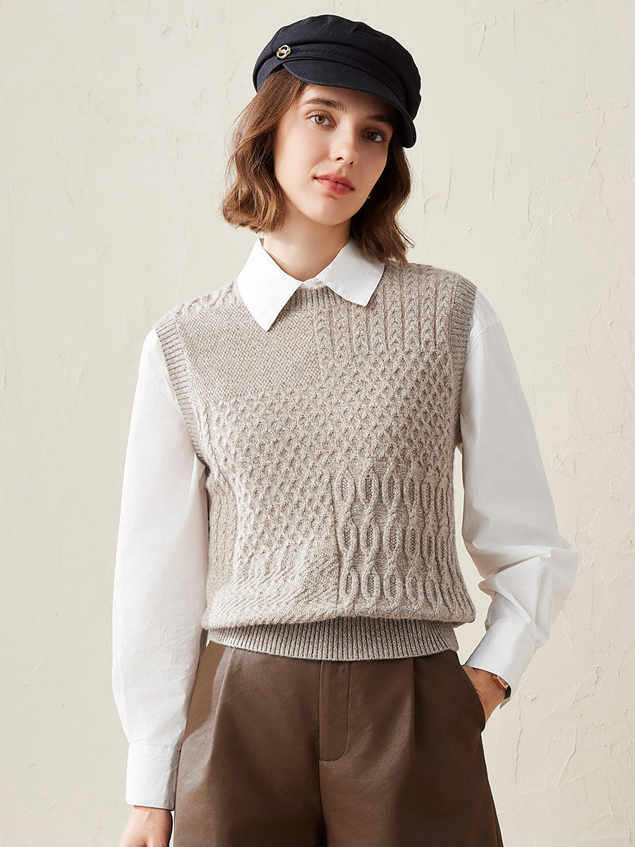 COMOBOCA Beige 100% Cashmere Women's Knitted Sleeveless Sweater Vest