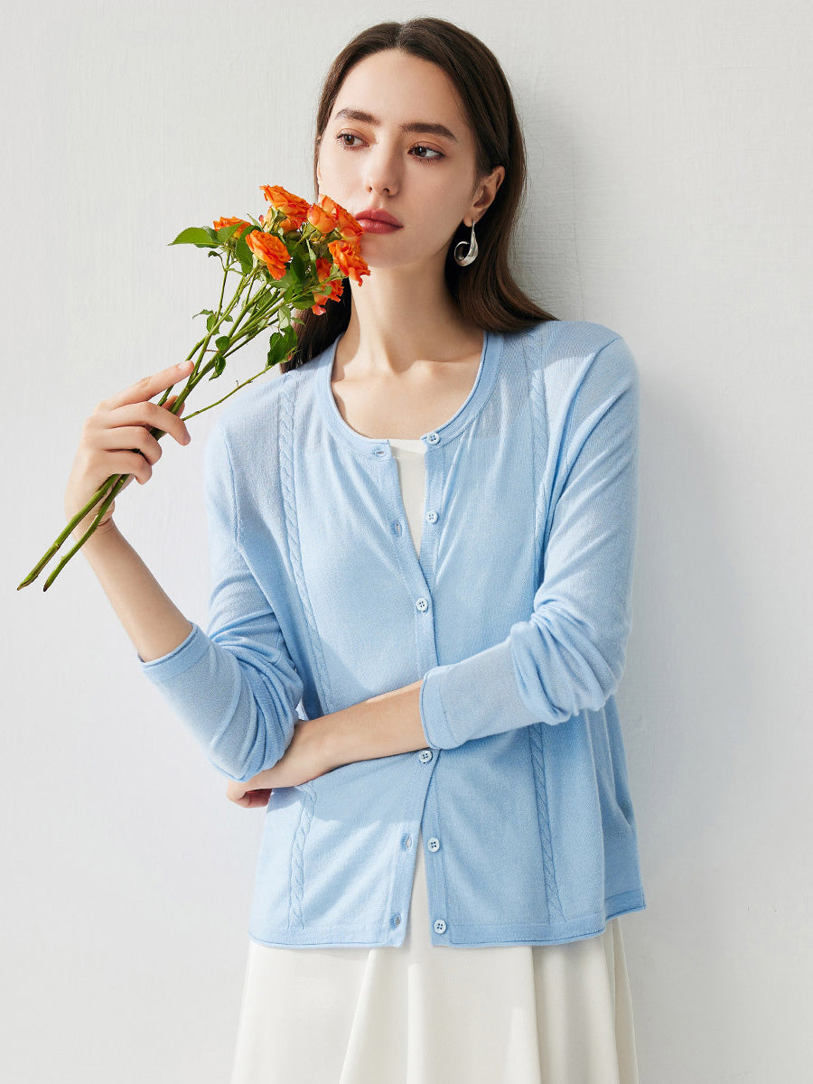 COMOBOCA Women's Button-Up Cardigan with Cable Knit Detail