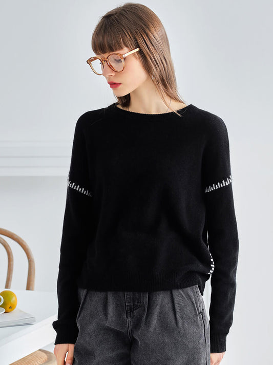 COMOBOCA Black 100% Cashmere Women's Sweater with Stitch Detailing