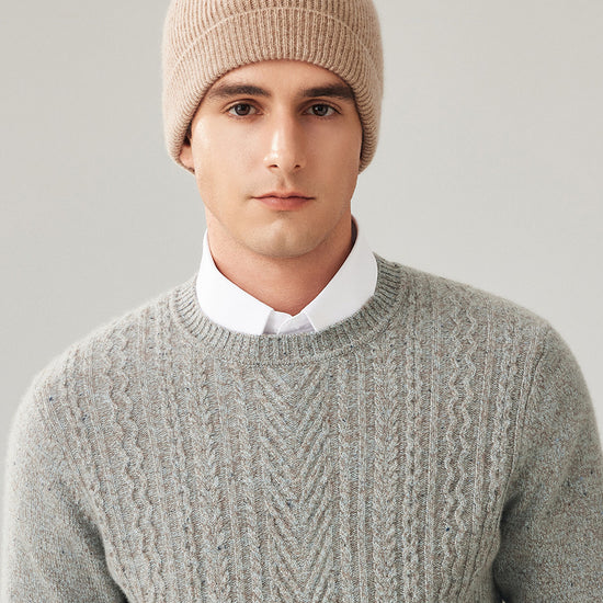 COMOBOCA 100% Wool Men's Ribbed Knit Beanie