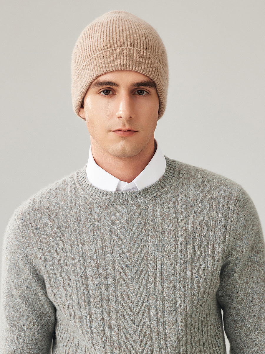 COMOBOCA 100% Wool Men's Ribbed Knit Beanie