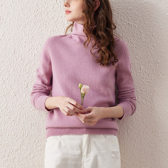 COMOBOCA 100% Wool Women's Ribbed Turtleneck Sweater