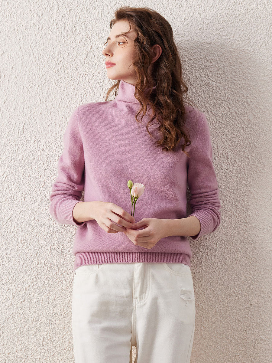 COMOBOCA 100% Wool Women's Ribbed Turtleneck Sweater