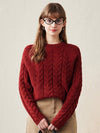COMOBOCA Red 100% Wool Women's Cozy Cable Knit Sweater