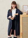 COMOBOCA Navy Blue 100% Wool Women's Cozy Cable Knit Long Coat