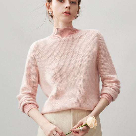 COMOBOCA 100% Cashmere Women's Mock Neck Knit Sweater