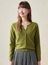 COMOBOCA Green 100% Wool Women's V-Neck Button Up Cardigan