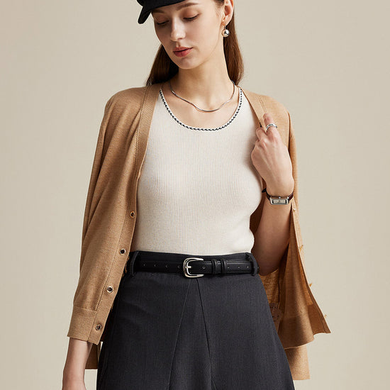 COMOBOCA White 100% Wool Women's Sleek Ribbed Knit Tank Top