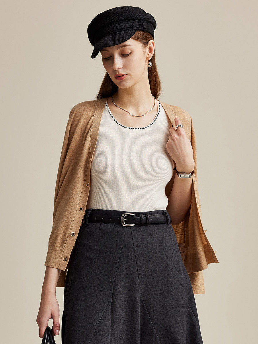 COMOBOCA White 100% Wool Women's Sleek Ribbed Knit Tank Top