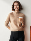 COMOBOCA CAMEL 100% Cashmere Women's Mock Neck Cable Knit Sweater