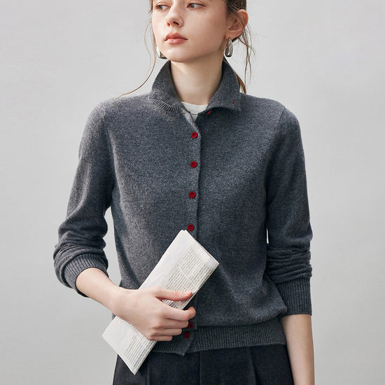 COMOBOCA 100% Cashmere Women's Turtleneck Button Front Knit Cardigan