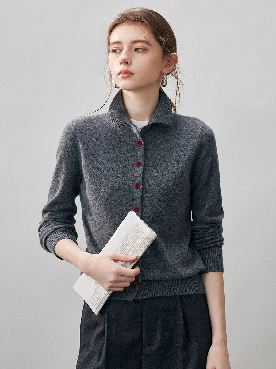 COMOBOCA 100% Cashmere Women's Turtleneck Button Front Knit Cardigan