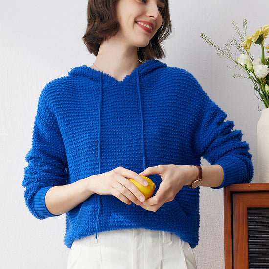 COMOBOCA 100% Cashmere Women's Textured Knit Pocket Hoodie