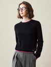 COMOBOCA Black 100% Cashmere Women's Color Accented Knit Pullover Sweater
