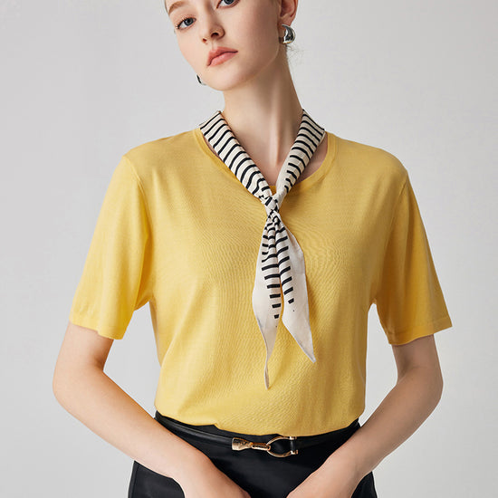 COMOBOCA Yellow Women's Essential Round Neck Knit T-Shirt