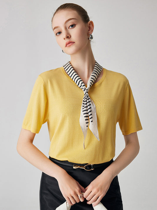 COMOBOCA Yellow Women's Essential Round Neck Knit T-Shirt