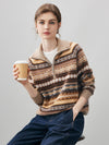 COMOBOCA 100% Cashmere Women's Fair Isle Half Zip Sweater