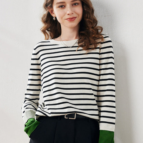 COMOBOCA Women's Striped Round Neck T-Shirt Sweater