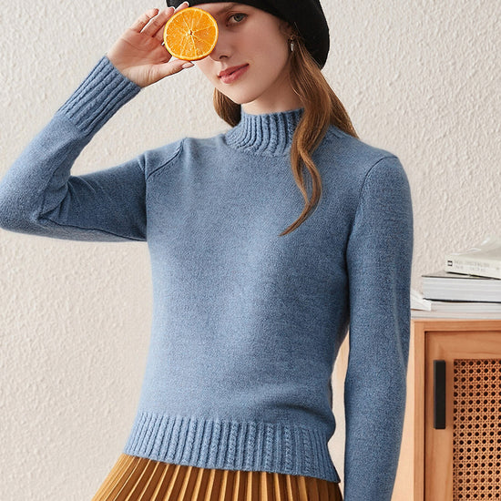 COMOBOCA 100% Cashmere Women's Mock Neck Knit Sweater