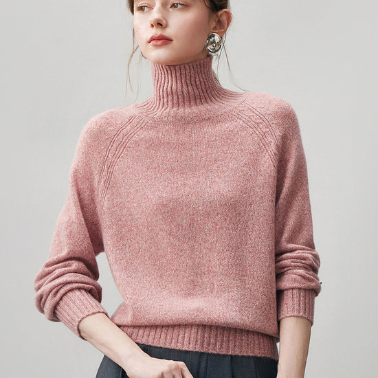 COMOBOCA Pink 100% Cashmere Women's Ribbed Turtleneck Sweater