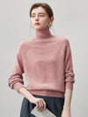 COMOBOCA Pink 100% Cashmere Women's Ribbed Turtleneck Sweater