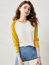 COMOBOCA Yellow Women's Colorblock Raglan Round Neck Sweater