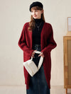 COMOBOCA Red 100% Wool Women's Cozy Cable Knit Long Coat