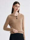 COMOBOCA Camel 100% Cashmere Women's Cable Sailor Collar Sweater