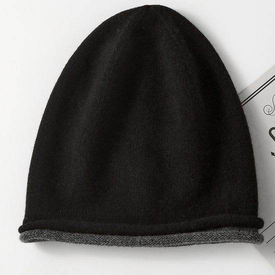 COMOBOCA Black 100% Wool Women's Double Layered Knit Beanie