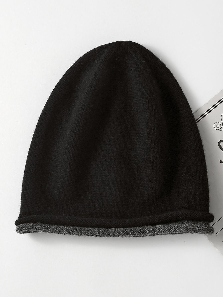 COMOBOCA Black 100% Wool Women's Double Layered Knit Beanie