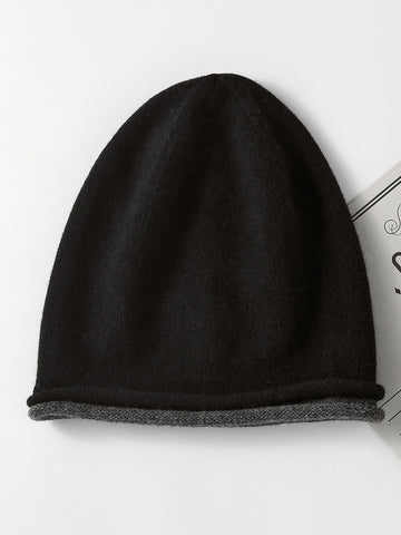COMOBOCA Black 100% Wool Women's Double Layered Knit Beanie