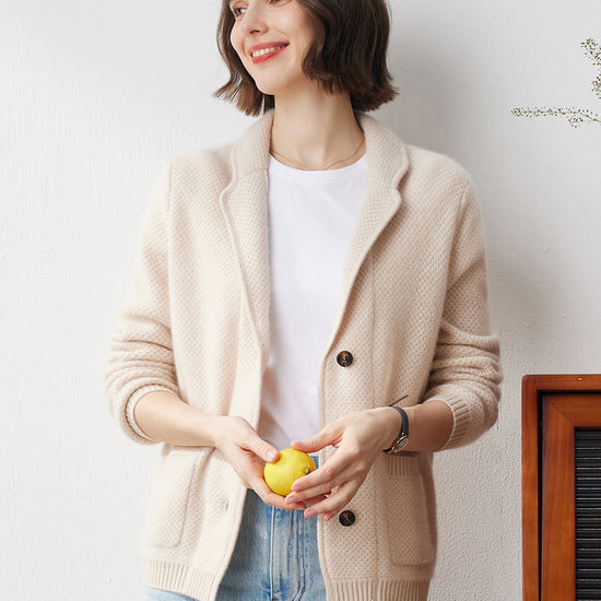 COMOBOCA 100% Cashmere Women's Blazer Collar Cardigan