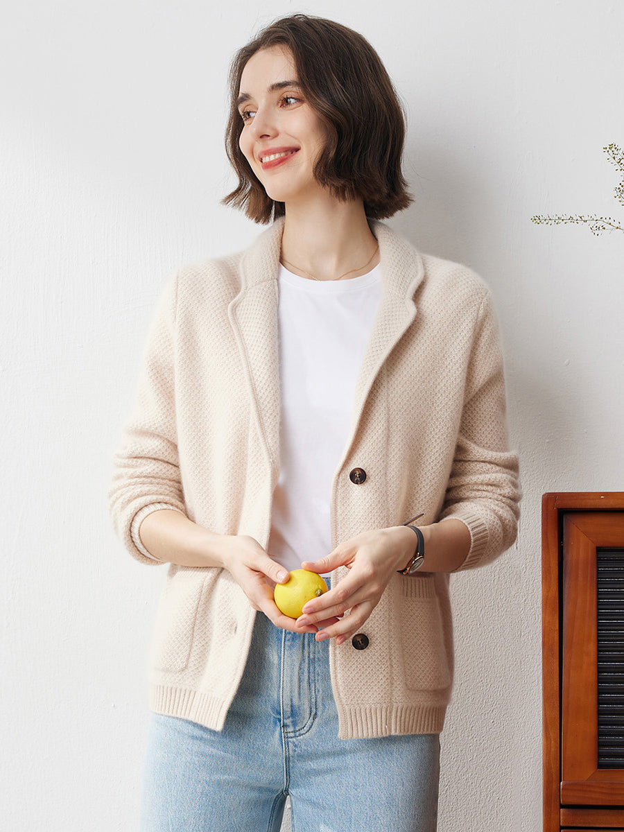 COMOBOCA 100% Cashmere Women's Blazer Collar Cardigan