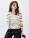 COMOBOCA Women's Striped Ribbed Knit Faux 2-in-1 Zip Cardigan