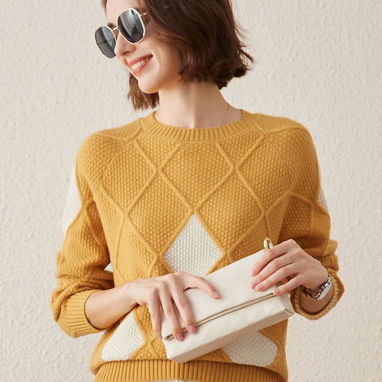 COMOBOCA YELLOW 100% Cashmere Women's Sweater with Gold&Silver Threads