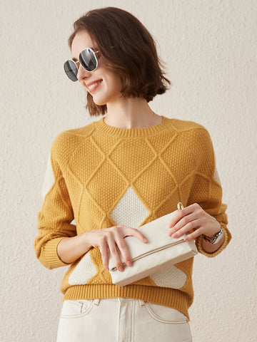 COMOBOCA YELLOW 100% Cashmere Women's Sweater with Gold&Silver Threads