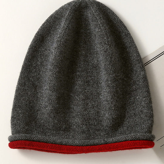 COMOBOCA Gray 100% Wool Women's Double Layered Knit Beanie