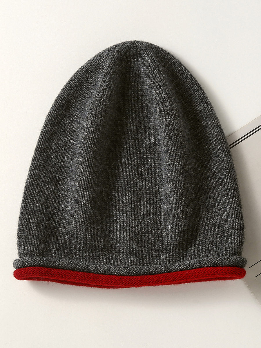 COMOBOCA Gray 100% Wool Women's Double Layered Knit Beanie