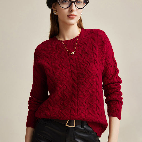 COMOBOCA 100% Wool Women's Vibrant Color Cable Knit Sweater