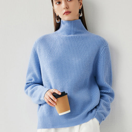 COMOBOCA 100% Cashmere Women's Turtleneck Ribbed Sweater