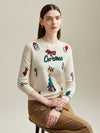 COMOBOCA 100% Cashmere Women's Christmas Embroidered Knit Sweater