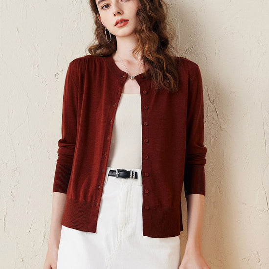 COMOBOCA Burgundy Women's Classic Ribbed Button Up Cardigan
