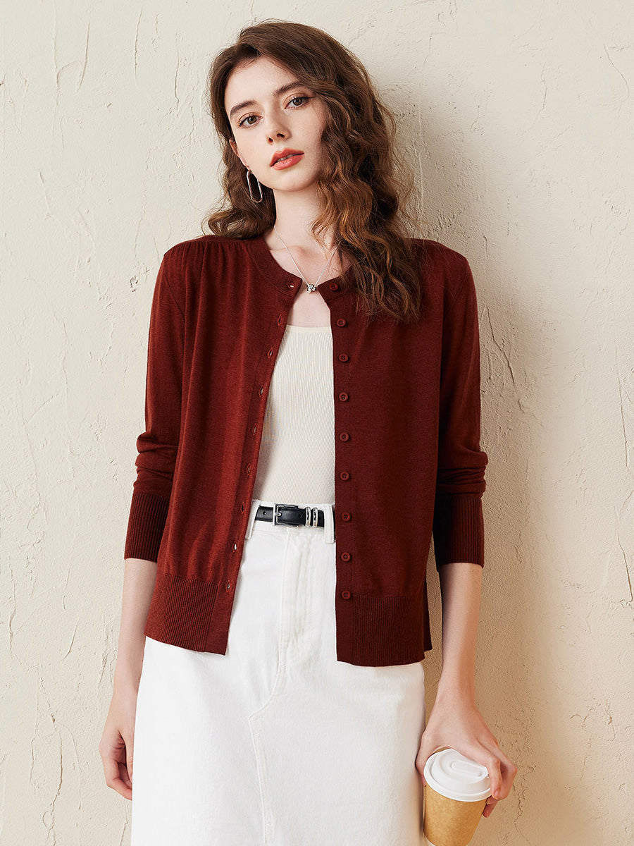 COMOBOCA Burgundy Women's Classic Ribbed Button Up Cardigan