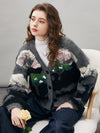 COMOBOCA Women's Landscape Patterned Knit Cardigan
