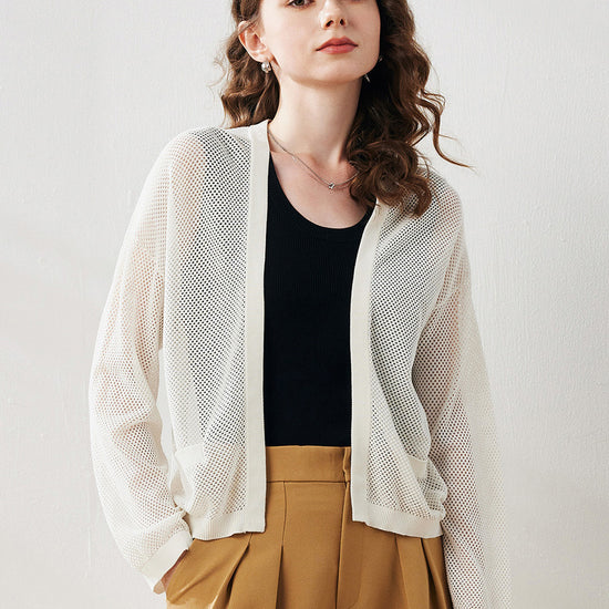 COMOBOCA Women's Open Front Mesh Knit Cardigan